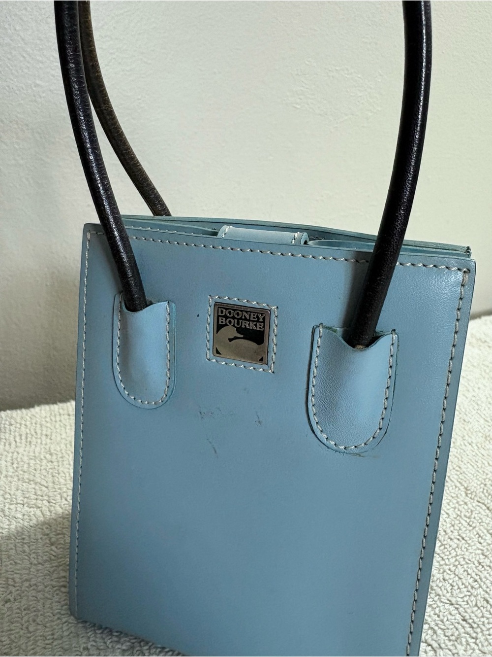 VINTAGE Y2k DOONEY & BOURKE Blue Leather MINI PARASOLE Tote DESIGNER Bag PURSE - Picture 2 of 4